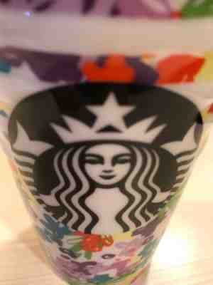 Starbucks Ceramic Tumbler Floral Spring White  Raid Stripes 2016 10 oz Mug - Sold on eBay Nov, 1st 2018 for $14.00