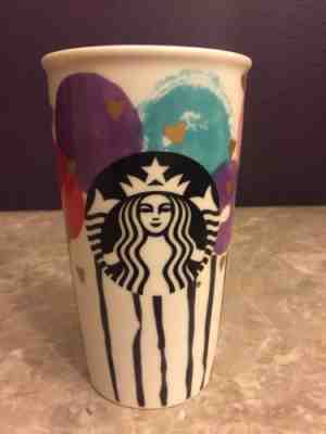 STARBUCKS Ceramic Tumbler, 2016, Balloons, Gold Hearts, Mermaid Logo, 12 fl oz - Sold on eBay Oct, 29th 2018 for $26.99