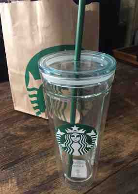 NWT Starbucks Venti Clear Glass Double Wall Tumbler Cold Cup 20oz 2017 Limited - Sold on eBay Nov, 17th 2018 for $39.00