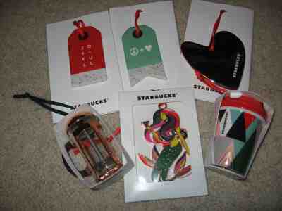 2017 Starbucks Coffee Christmas Ornaments Lot 6 Tumbler french press siren more - Sold on eBay Nov, 16th 2018 for $25.00
