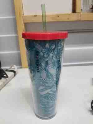 New Starbucks 2017 Acrylic Plastic Cold Cup Tumbler 24oz Venti Red Lid Floral - Sold on eBay Nov, 4th 2018 for $9.99