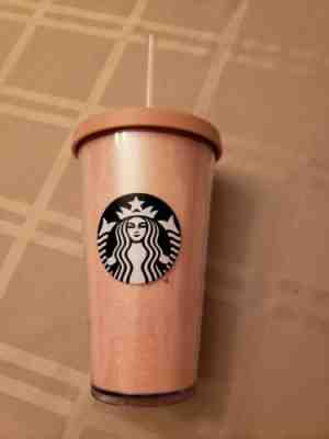 Starbucks 2017 Pink Glitter Rose Gold Grande Cold Cup Tumbler 16 oz - Sold on eBay Nov, 4th 2018 for $25.99