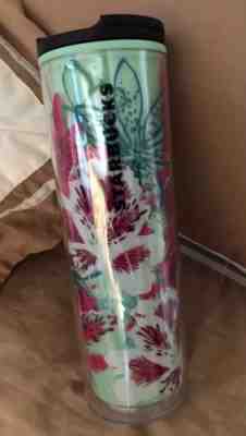 Starbucks Coffee Tea Cup 2017 SEA FOAM Green & FLOWERS Travel tumbler 16 oz - Sold on eBay Nov, 4th 2018 for $5.95