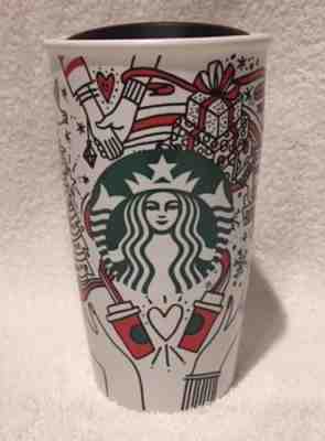 Starbucks 2017 Christmas Coffee Tumbler & Lid Ceramic Travel Mug  - Sold on eBay Nov, 4th 2018 for $18.00