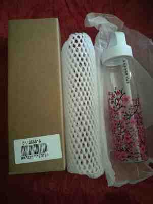 Starbucks 2017 Sakura Cherry Blossom Glass Water Bottle Tumbler Traveler Limited - Sold on eBay Nov, 4th 2018 for $24.94