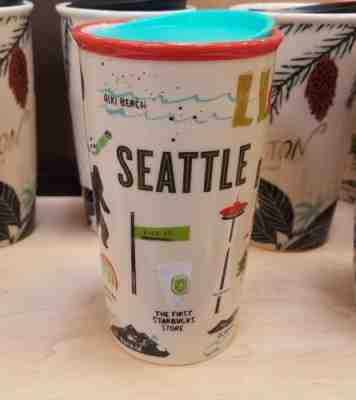 2017 edition Starbucks Seattle WA ceramic travel mug tumbler NWT Original 12oz - Sold on eBay Nov, 3rd 2018 for $44.90