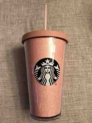 2017 Starbucks Rose Gold Pink Glitter Cold Cup Tumbler 16 oz Grande Brand New!  - Sold on eBay Oct, 30th 2018 for $40.00