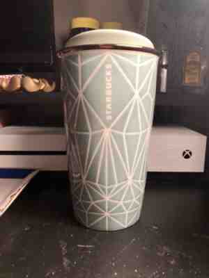 Starbucks Ceramic Tumbler - Diamond Double Wall Ceramic 2017 Green 12Oz - Sold on eBay Oct, 29th 2018 for $20.00
