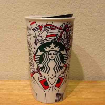 NEW Starbucks 2017 Christmas Holiday Travel Tumbler Mug Coffee Cup Ceramic - Sold on eBay Oct, 25th 2018 for $22.99
