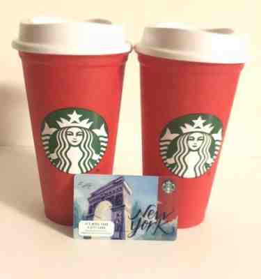 Starbucks Red Reusable Cups & New York Card Limited Edition Holidays 2018 NEW - Sold on eBay Nov, 11th 2018 for $11.50