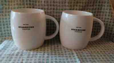 TWO Starbucks White Black Est 1971 Coffee Barrel Mug 14 oz 2008 - Sold on eBay Oct, 24th 2018 for $19.99