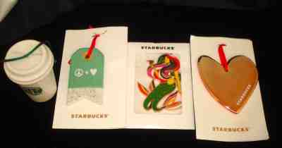 4 STARBUCKS Ornaments 3 NEW - Rose Gold Heart Peace Siren + 1992 Cup Pre-Owned - Sold on eBay Nov, 11th 2018 for $9.99