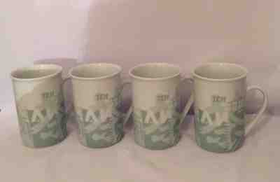 Four Tall 1998 Asian Inspired Starbucks White & Green Tea Cups The/Tea/Tee TEH 