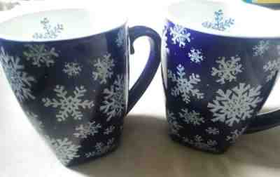 Set of 2 Starbucks Barista Cobalt Blue White Snowflakes Coffee Mug Cup 2001 - Sold on eBay Sep, 6th 2018 for $39.99