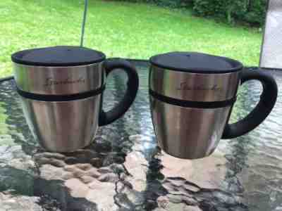 2 Starbucks Barista Stainless Steel Coffee Desk Mugs 12 Oz. 2001 Rare! Indonesia - Sold on eBay Aug, 29th 2018 for $39.99