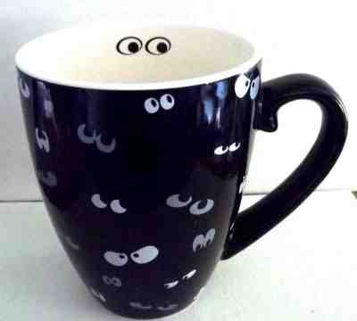 Starbucks 2002 EERIE Halloween  eyes coffee mug cup black and white  - Sold on eBay Oct, 8th 2018 for $12.99