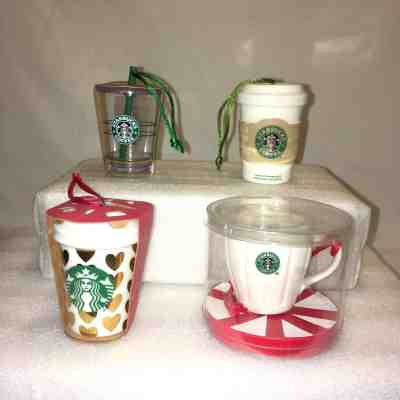 Lot of 4 Starbucks Ceramic Christmas Ornaments In Package 2003 2008 2010 2015 - Sold on eBay Nov, 4th 2018 for $34.99