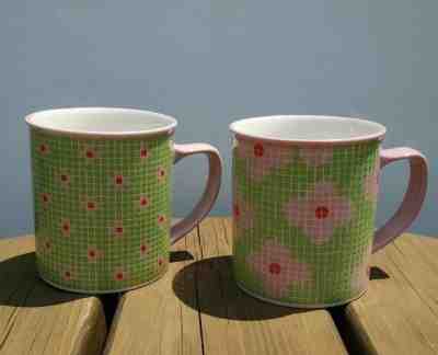 Starbucks 2004 Barista Series 2 Coffee Mugs Set Pink Green Mosaic Tile Flowers  - Sold on eBay Oct, 14th 2018 for $26.99