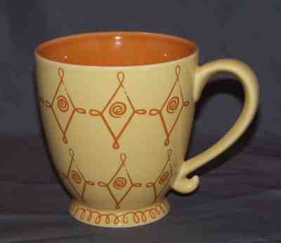 STARBUCKS 2004 Pedestal Footed Mug Yellow Orange w/ Swirls diamonds 4.5"  - Sold on eBay Oct, 10th 2018 for $8.99