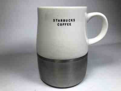 Starbucks Coffee White Porcelain Metal Steel Coffee Mug Cup 2004 Silver bottom - Sold on eBay Sep, 30th 2018 for $15.00