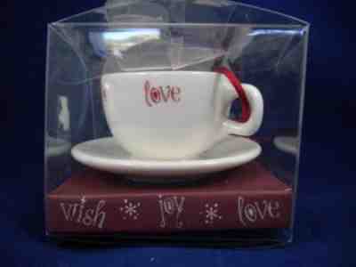 2005 Starbucks Ceramic Coffee Cup & Saucer Ornament Love Joy Wish NEW - Sold on eBay Nov, 6th 2018 for $12.99