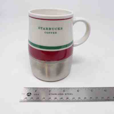 STARBUCKS 2006 Coffee Cup Mug Red Green Metal Bottom Ceramic Body - Sold on eBay Nov, 6th 2018 for $10.00