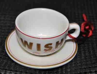 Starbucks Ornament Christmas Holiday 2006 Wish Mini Cup & Saucer White Gold Red - Sold on eBay Nov, 4th 2018 for $9.99