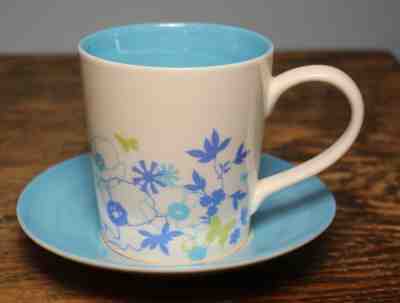Starbucks 2006 Aqua Blue Iridescent Butterfly Floral Cup Mug & Saucer 11 oz - Sold on eBay Nov, 4th 2018 for $19.19