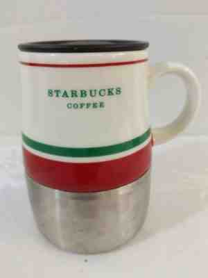 D9 Starbucks Travel Mug Stainless Steel Ceramic Red White Green 2006 - Sold on eBay Nov, 3rd 2018 for $7.00