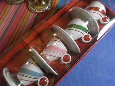 New STARBUCKS • Set of 4 Espresso Cups & Saucers • HOLIDAY 2007 Candy Striped - Sold on eBay Nov, 12th 2018 for $13.95