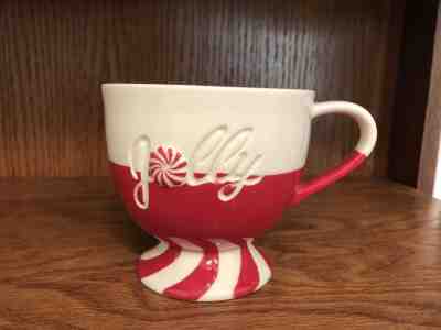 STARBUCKS Coffee 2007 Holiday JOLLY Peppermint Swirl Pedestal MUG Cup Christmas - Sold on eBay Nov, 7th 2018 for $3.99