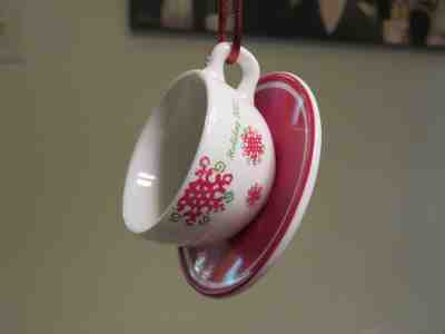 Starbucks Christmas 2007 Ceramic Cup & Saucer Ornament - Sold on eBay Nov, 5th 2018 for $7.99
