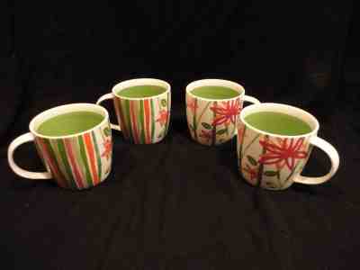 Set of 4 Starbucks 2007 Bamboo Floral Stripe Pink Green White Mugs Cups - Sold on eBay Nov, 4th 2018 for $17.99