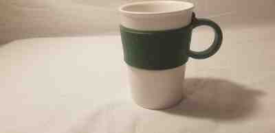 Starbucks Coffee Mug Cup White With Green Silicone Handle Sleeve 2008 12 oz - Sold on eBay Oct, 29th 2018 for $14.39