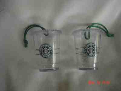 FUN LOT 2 2009 STARBUCKS COLD CUP CLEAR PLASTIC CHRISTMAS ORNAMENTS  - Sold on eBay Nov, 4th 2018 for $9.89