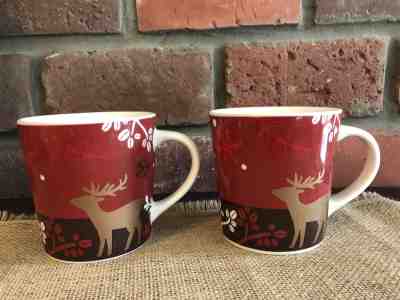 Starbucks Christmas in July Holiday Xmas Reindeer Mugs Red Gold 2009 Pair Set 2 - Sold on eBay Nov, 3rd 2018 for $12.99