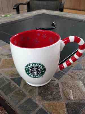 Starbucks 2010 New Bone China Coffee Mug with Candy Cane Handle - Sold on eBay Nov, 4th 2018 for $8.99