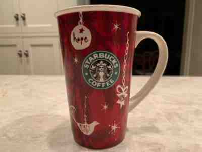 2010 Starbucks Coffee Holiday Tall Mug Cup Hope Peace Wish Red Mermaid Logo 19oz - Sold on eBay Nov, 3rd 2018 for $4.99