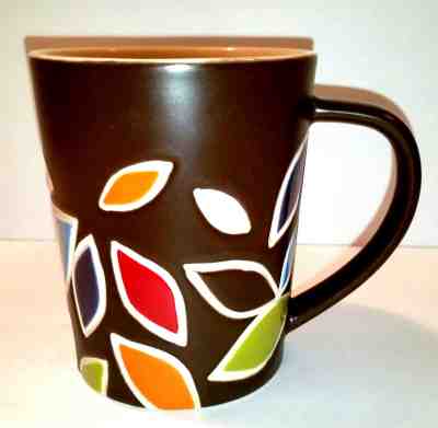 Retro STARBUCKS 2010 Brown China Coffee Mug Cup EMBOSSED Multi-Colored Leaves  - Sold on eBay Nov, 3rd 2018 for $9.99