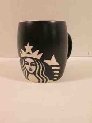 Starbucks 2011 Black w/ White Mermaid Siren Logo Barrel Etched Coffee Mug - Sold on eBay Nov, 4th 2018 for $9.00