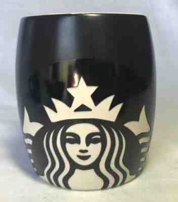 STARBUCKS COFFEE 2011 Matte Black & White Mug Laser Etched Mermaid Siren Barrel - Sold on eBay Nov, 4th 2018 for $7.00