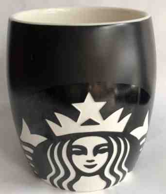 Starbucks 2011 Matte Black Etched Mermaid Siren Logo Barrel Shape Coffee Mug Cup - Sold on eBay Nov, 4th 2018 for $21.99