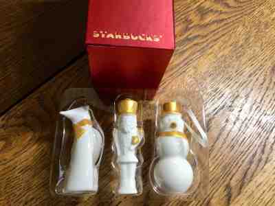 2012 STARBUCKS White Gold Christmas Ornament Set Fox Snowman Nutcracker - Sold on eBay Nov, 5th 2018 for $4.00