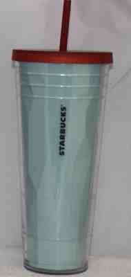 Starbucks Cold Cup Light Blue Cup 24 Oz /710 ML 2012.Red Top  & Red Straw - Sold on eBay Nov, 4th 2018 for $5.69