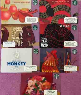STARBUCKS COMPLETE SET OF 7 CHINESE NEW YEAR 2012-2018 GIFT CARD -NEW - Sold on eBay Nov, 2nd 2018 for $10.00