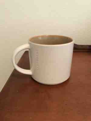 Starbucks 2013 14oz Coffee Mug Tan Interior and White Exterior Stackable Ceramic - Sold on eBay Nov, 6th 2018 for $15.00