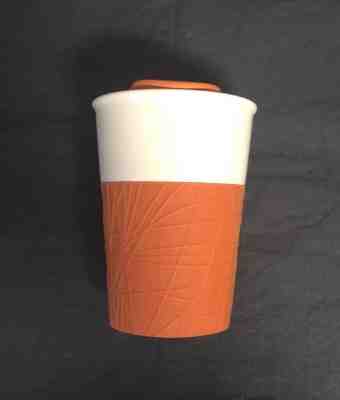 2013 Starbucks Coffee Ceramic Orange White 8 oz. Rubber Grip Travel Tumbler Mug - Sold on eBay Nov, 5th 2018 for $24.99