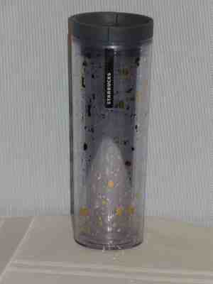 Starbucks Insulated Travel Tumbler Clear Silver Gold Flecks 16 oz Gray Lid 2013 - Sold on eBay Nov, 4th 2018 for $2.24