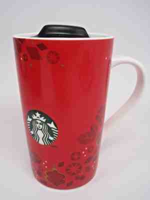 Starbucks 2013 Red Christmas Holiday Ceramic 16 oz Travel Mug Tumbler Black Lid - Sold on eBay Nov, 4th 2018 for $12.50