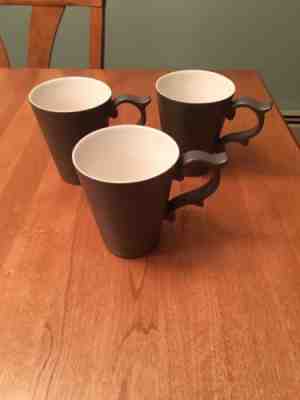 Starbucks Tazo Gray & White 2013 Coffee Tea Mug Set Of 3 Scroll Handle Cup EUC